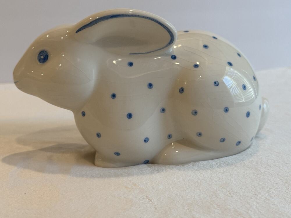 Tiffany & Co M Ceramiche Rabbit Bank Blue White Polka Dot Made Italy